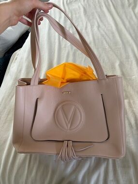 Valentino Pale Pink Leather Tote with Tassel and Logo